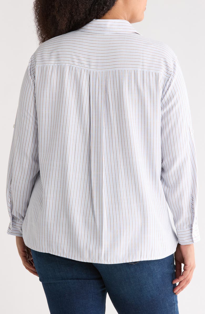 MAX STUDIO Stripe Popover Tunic, Alternate, color, White/ Brown/ Blue Stripe