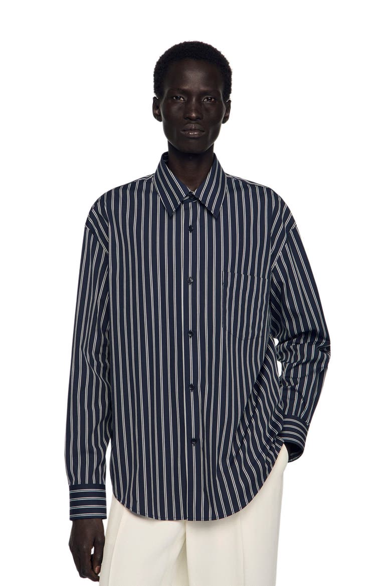 Striped cotton shirt, Main, color, Marine / blanc