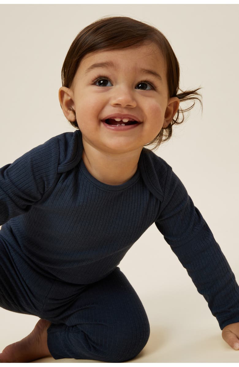 MORI Ribbed Long Sleeve Bodysuit, Alternate, color, Navy