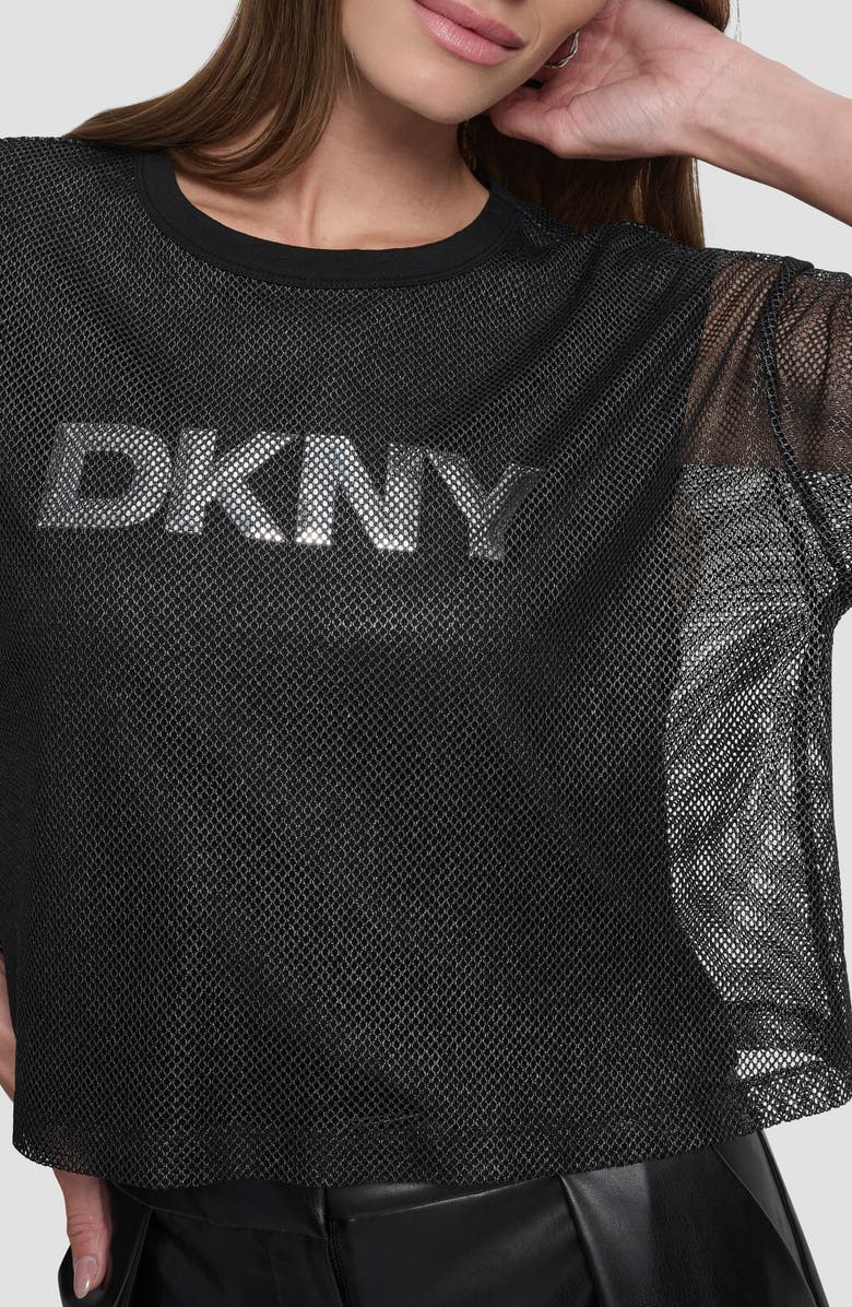 DKNY Mesh Overlay Logo Top, Alternate, color, Black