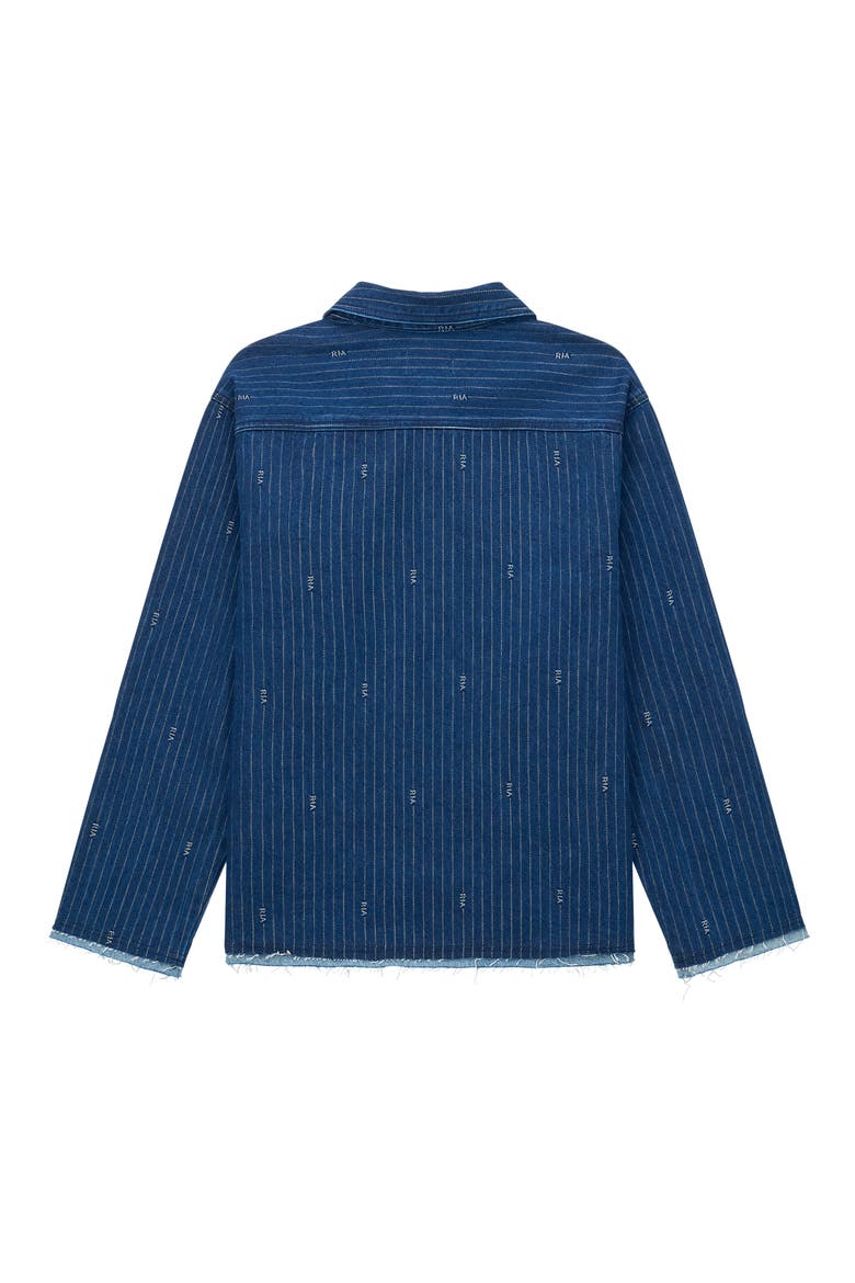 Cleo Pinstripe Raw Edge Denim Button-Up Shirt, Alternate, color, BLUE PINSTRIPE