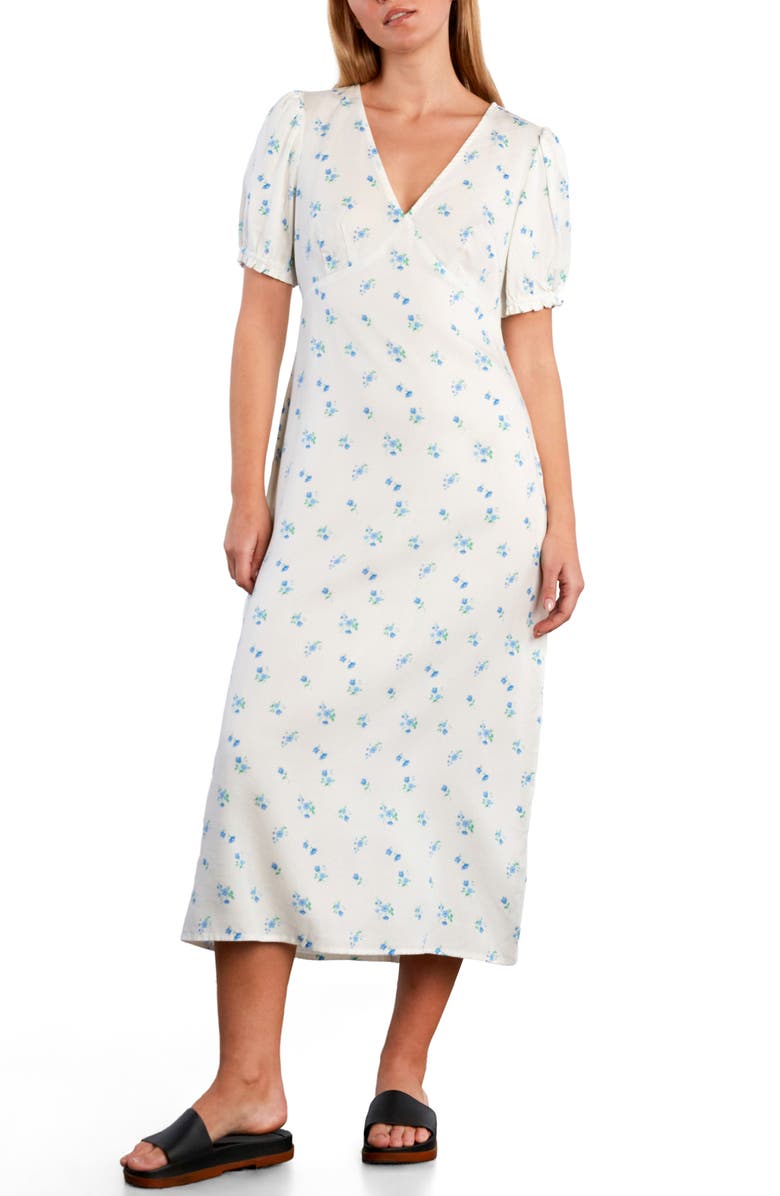Billy T Sunbeam Print Puff Sleeve Midi Dress, Alternate, color, Pressed Petals