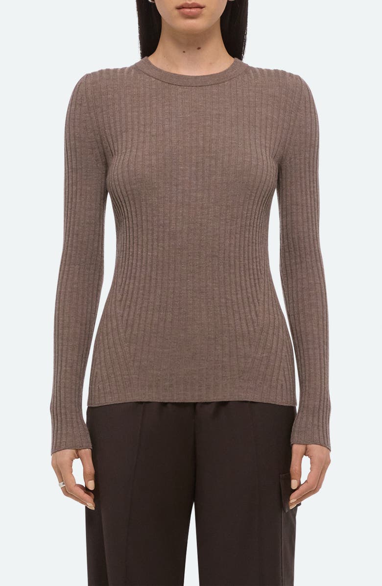 Helmut Lang Cutout Back Rib Top, Main, color, Light Brown Melange