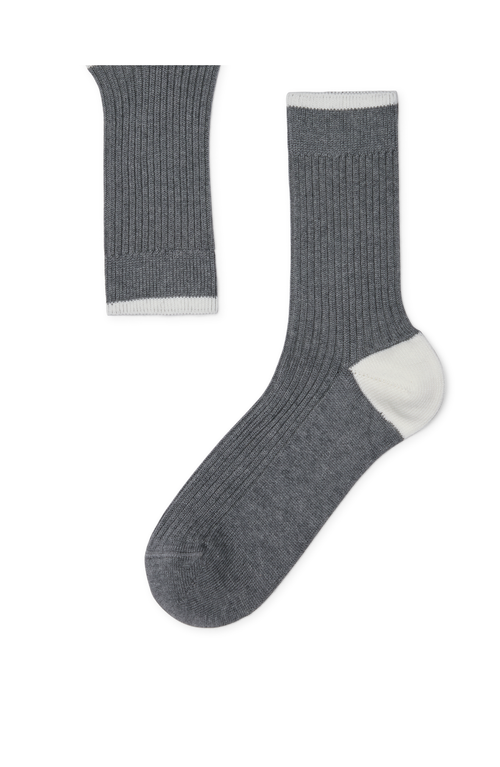 Brunello Cucinelli Cotton Ribbed Mid-calf Socks In Grey