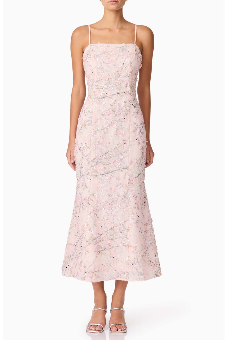 Regina Floral Sequin Sleeveless Trumpet Gown, Main, color, PINK