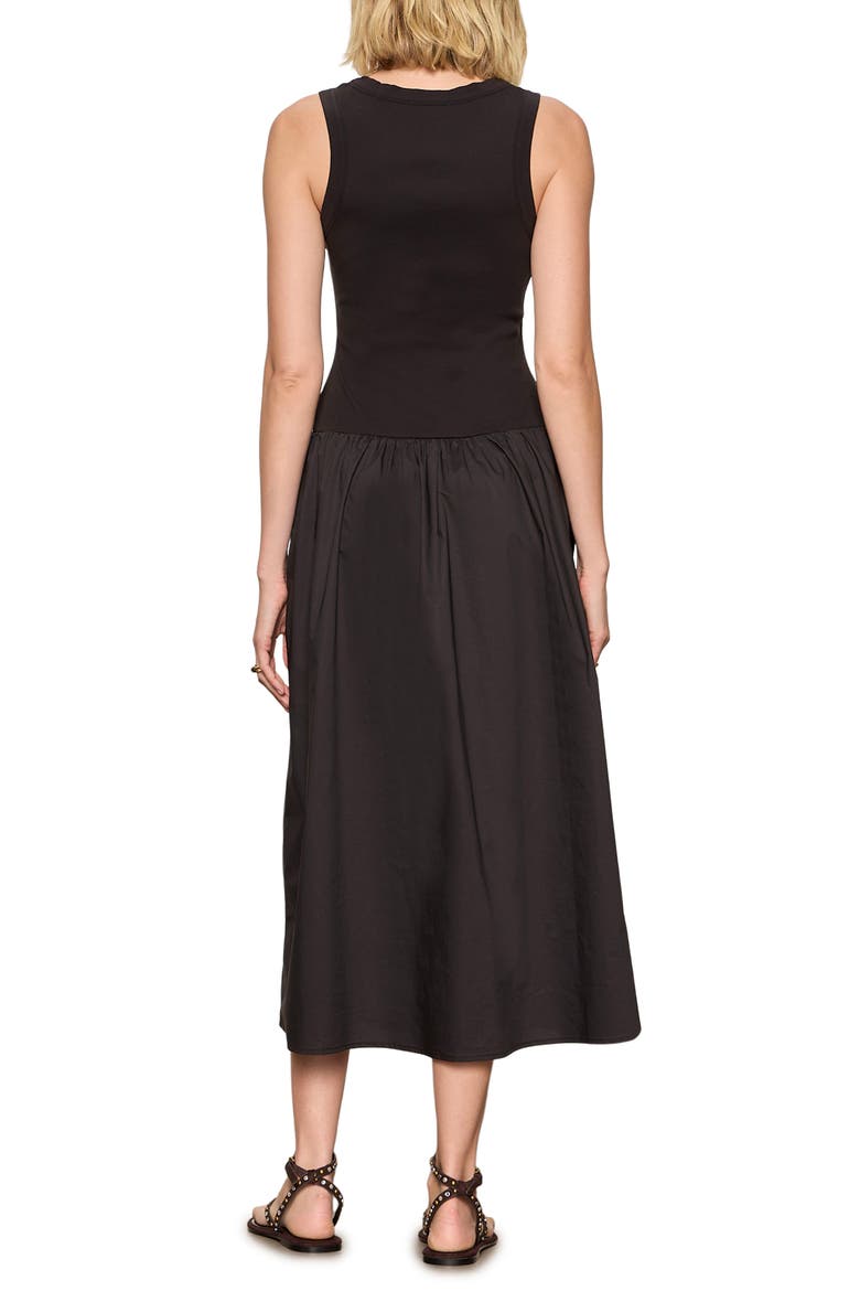 Breakaway Mixed Media Cotton Midi Dress, Alternate, color, BLACK