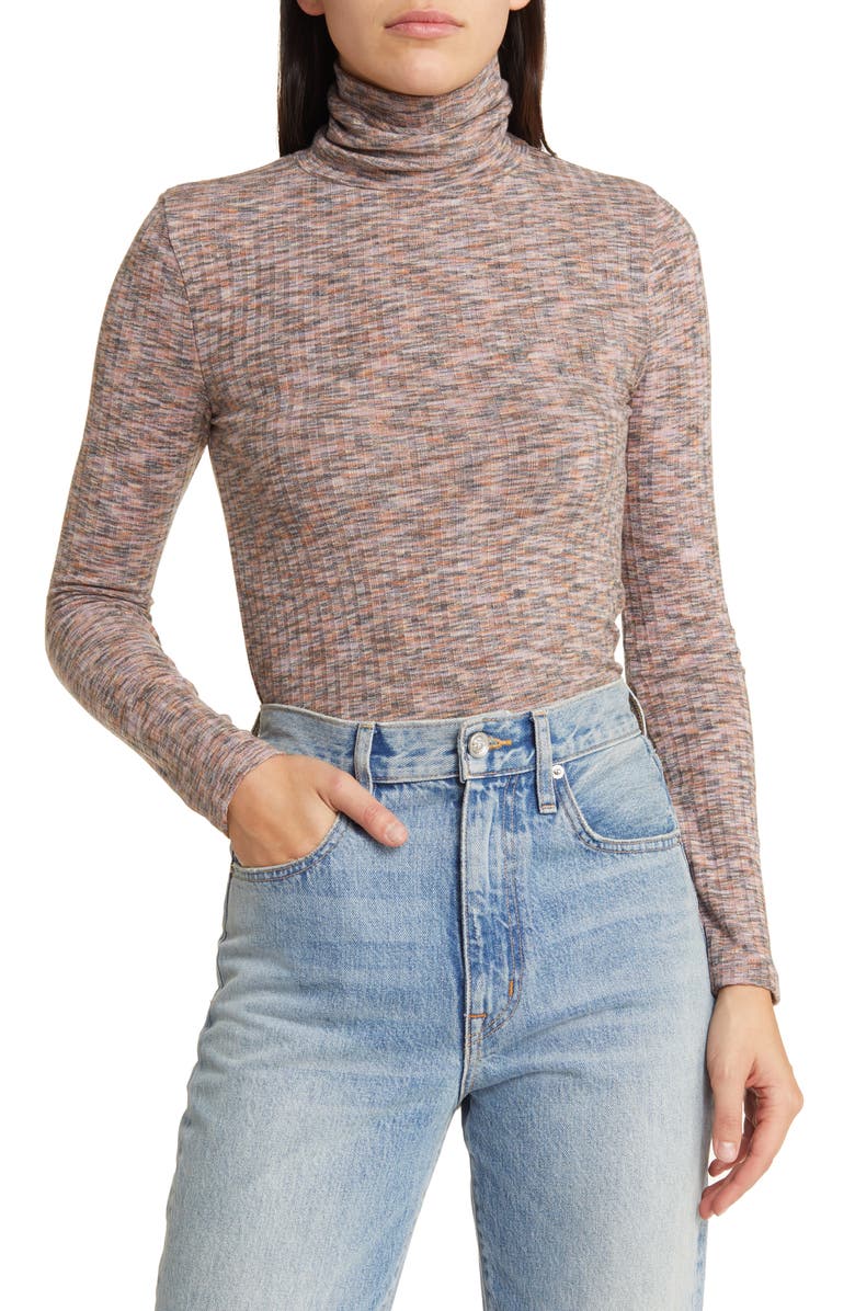 Madewell Space Dye Knit Crop Turtleneck Top, Main, color, 