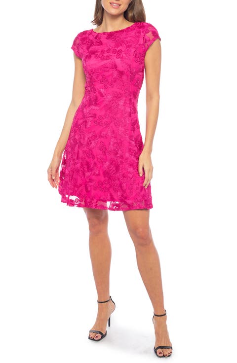 Embroidered Cap Sleeve Fit & Flare Dress