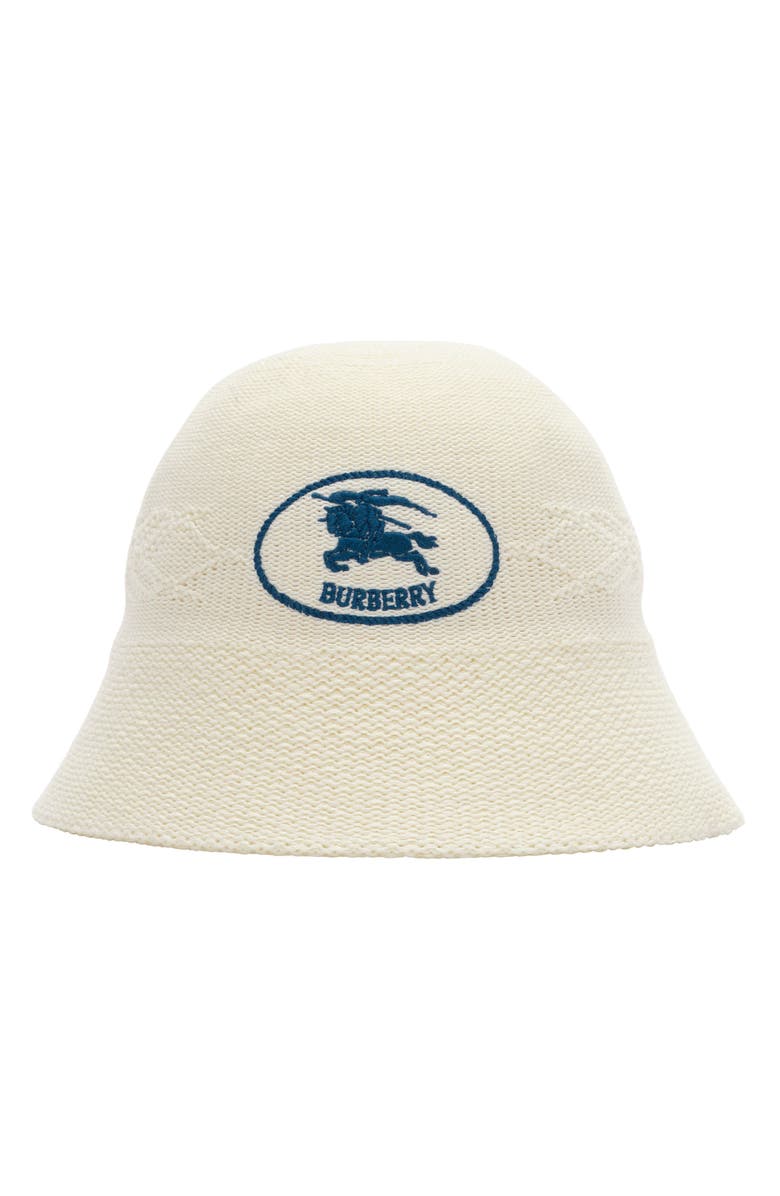 Burberry Embroidered EKD Lightweight Knit Bucket Hat, Main, color, Ecru