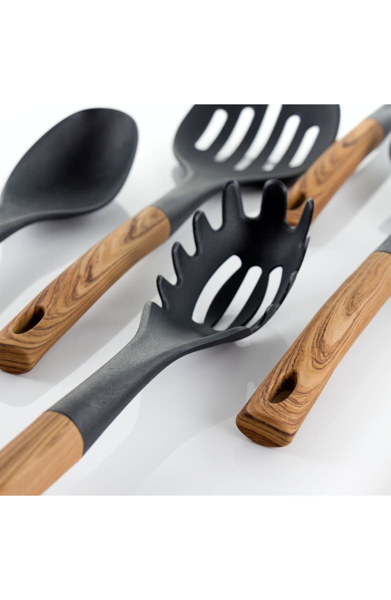 Megachef Nylon Cooking Utensils with Wood Design, Set of 7, Alternate, color, Black