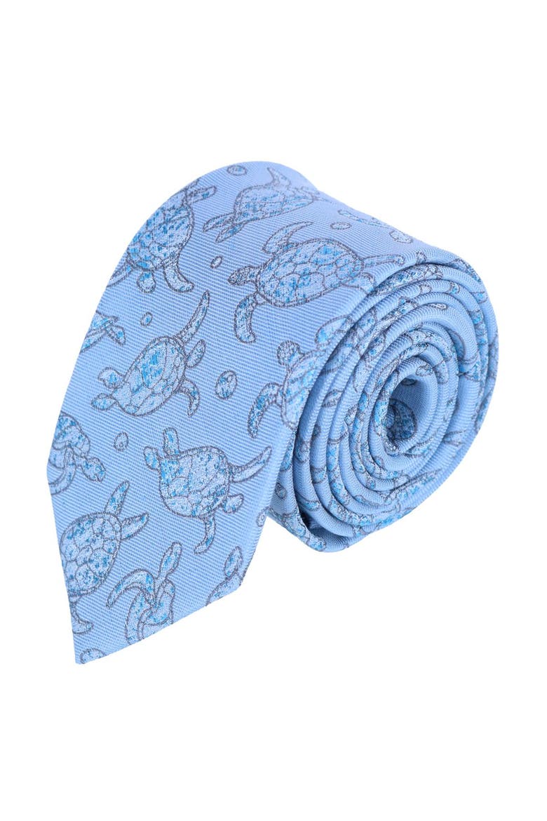 Morla The Wise Sea Turtle Linen Blend Novelty Necktie, Main, color, Light Blue