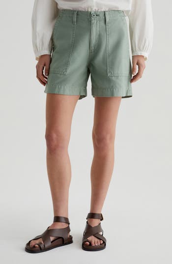 Ag Rosa Mid Rise Utility Shorts In Sulfur Matcha Latte In Green