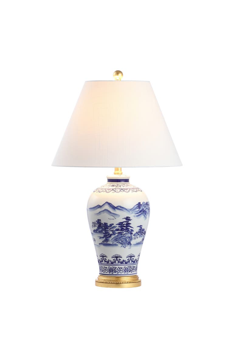 Zhou Ceramic/Iron Traditional Cottage LED Table Lamp, Alternate, color, Blue/White