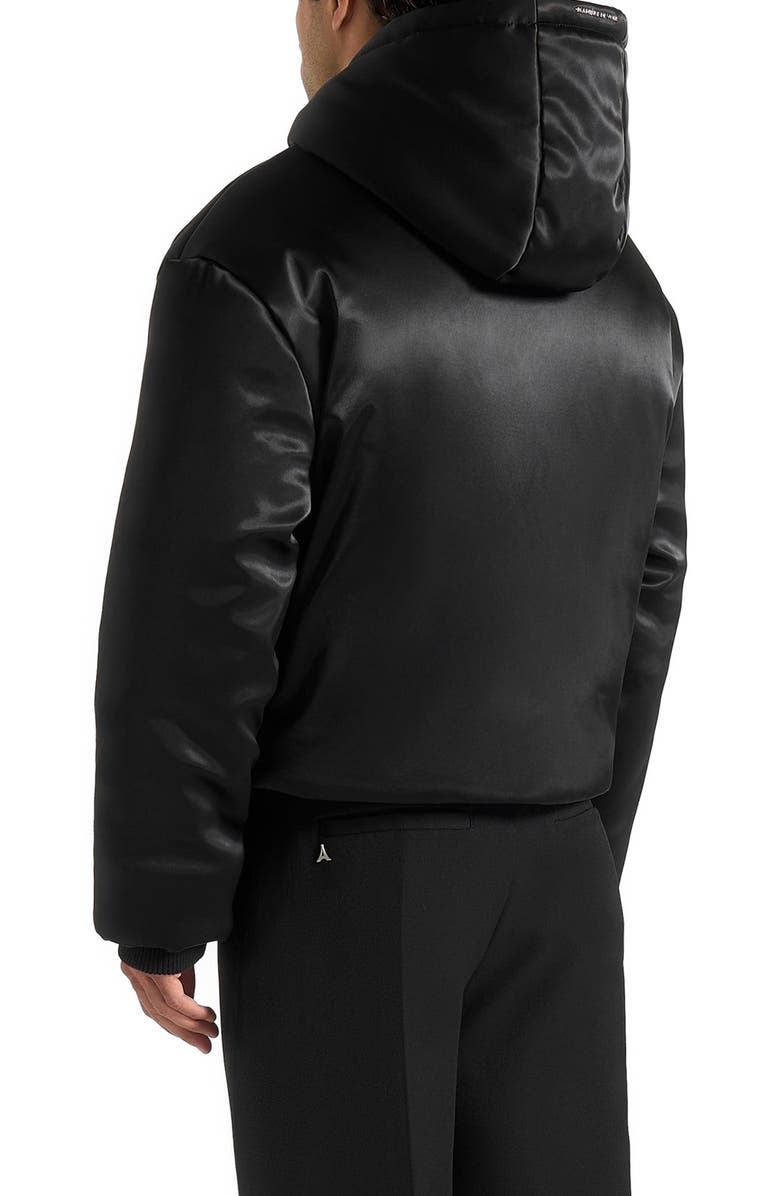 Manière De Voir Dario Satin Cropped Hooded Jacket, Alternate, color, Black