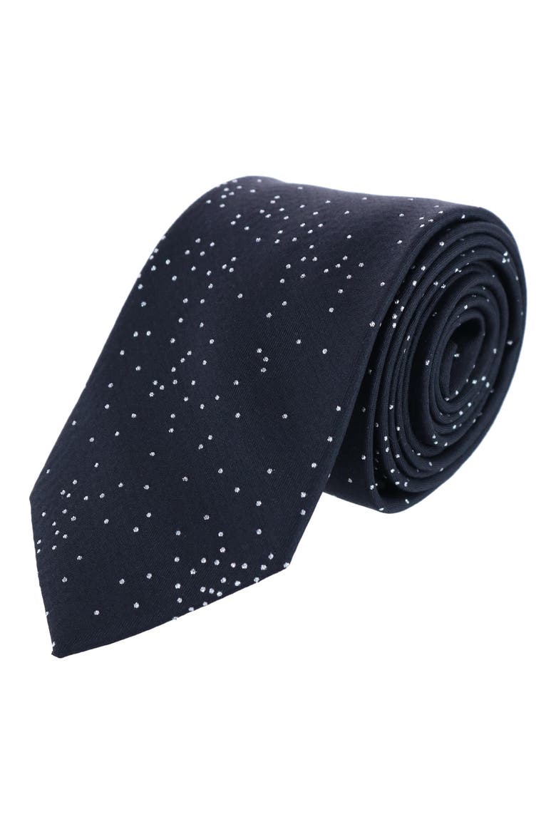 Dot Pattern Silk Blend Tie, Main, color, BLACK