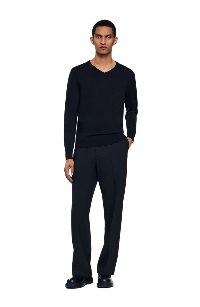 SANDRO V-neck wool sweater, Alternate, color, Black