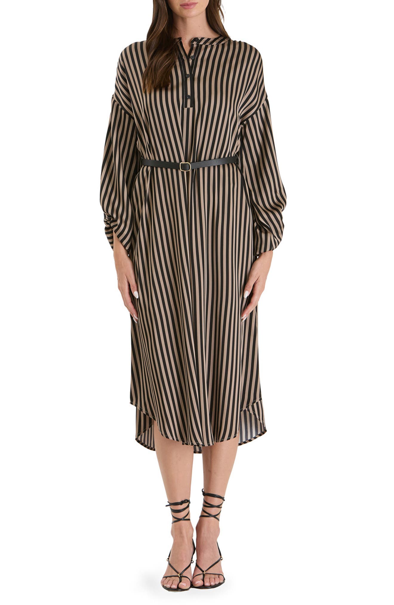 AUGUST SKY Stripe Balloon Sleeve Shirtdress