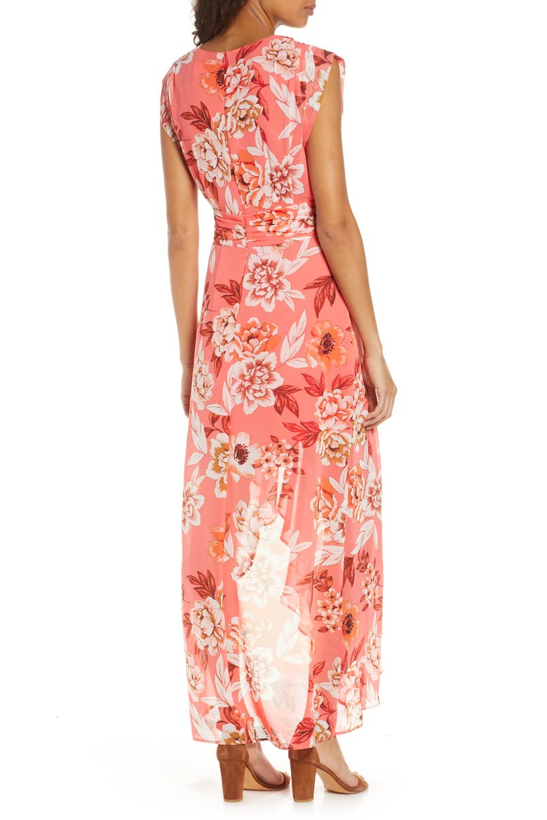 Surplice High/Low Chiffon Maxi dress, Alternate, color, PINK