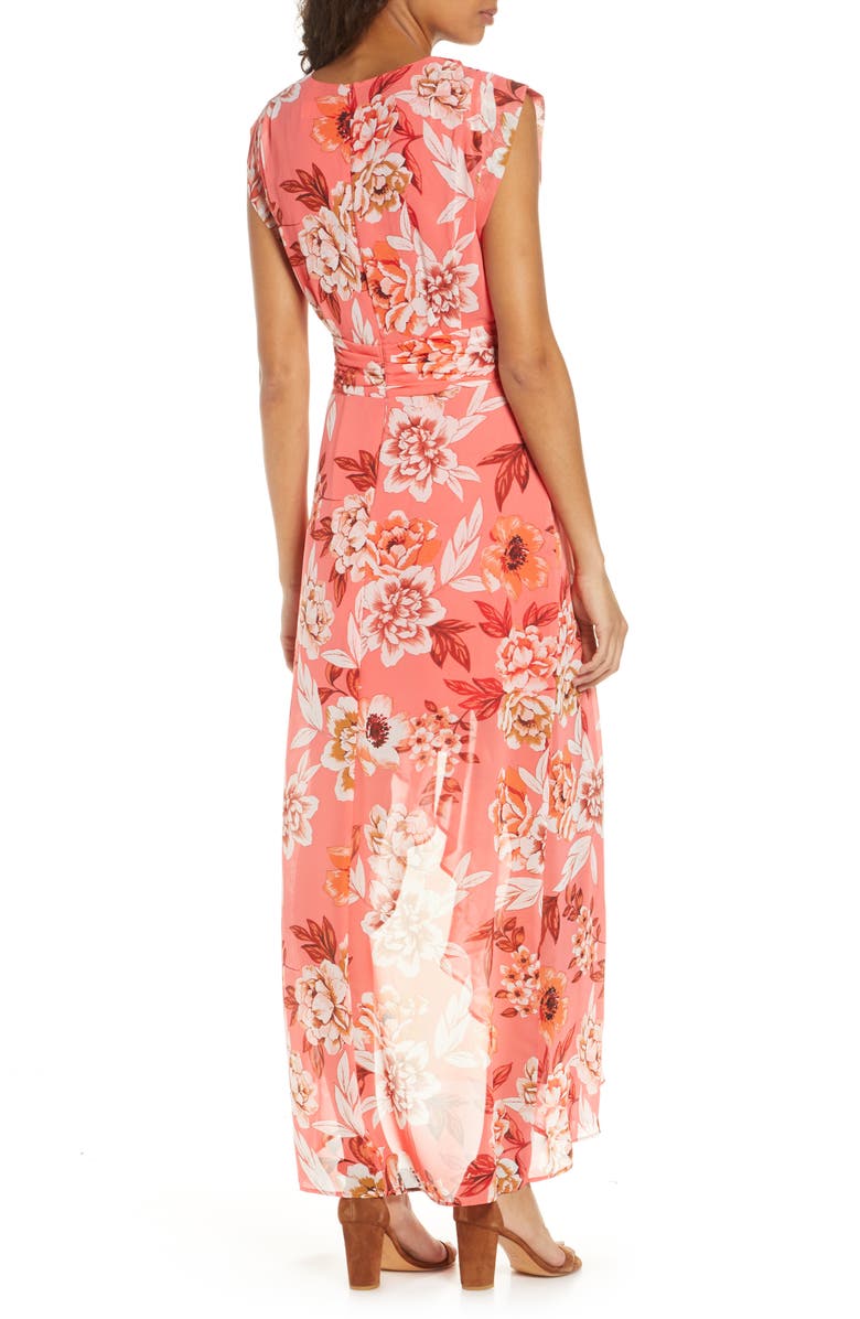 Eliza J Surplice High/Low Chiffon Maxi dress, Alternate, color,