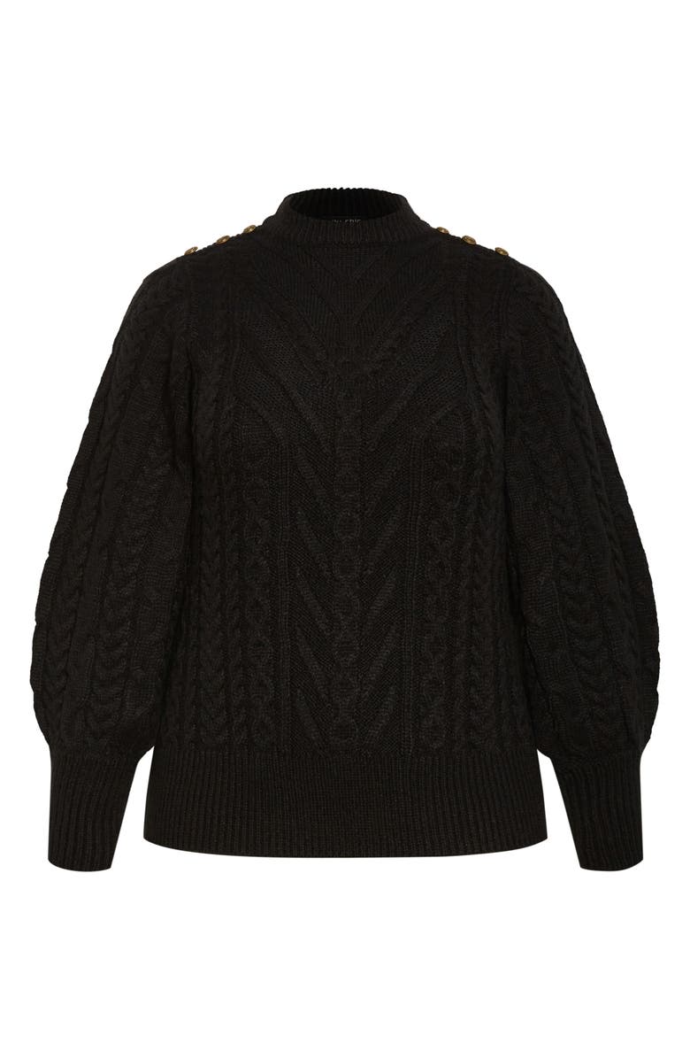 City Chic Saskia Button Shoulder Mock Neck Cable Stitch Sweater, Alternate, color,