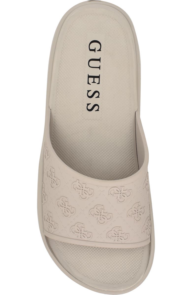GUESS Magaria Slide Sandal, Alternate, color, Light Grey Logo Multi