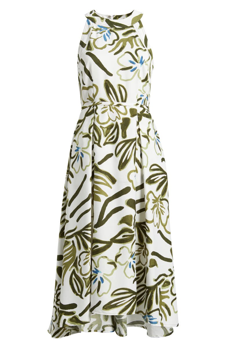 Tahari ASL Leaf Print Sleeveless Fit & Flare Dress, Alternate, color, Ivory Olive