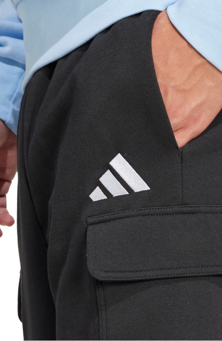 adidas Essentials Feelcozy Fleece Cargo Shorts, Alternate, color, Black/ White