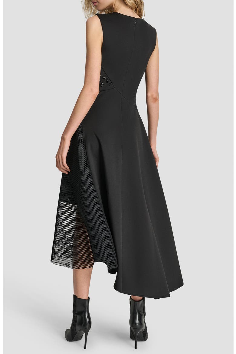 Sleevless Mixed Media Asymmetric Maxi Dress, Alternate, color, BLACK