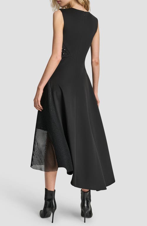 Dkny Sleevless Mixed Media Asymmetric Maxi Dress In Black