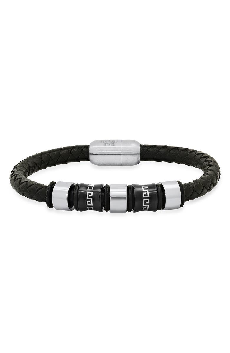 HMY JEWELRY Mens' Two-Tone Braided Leather Bracelet, Main, color, 