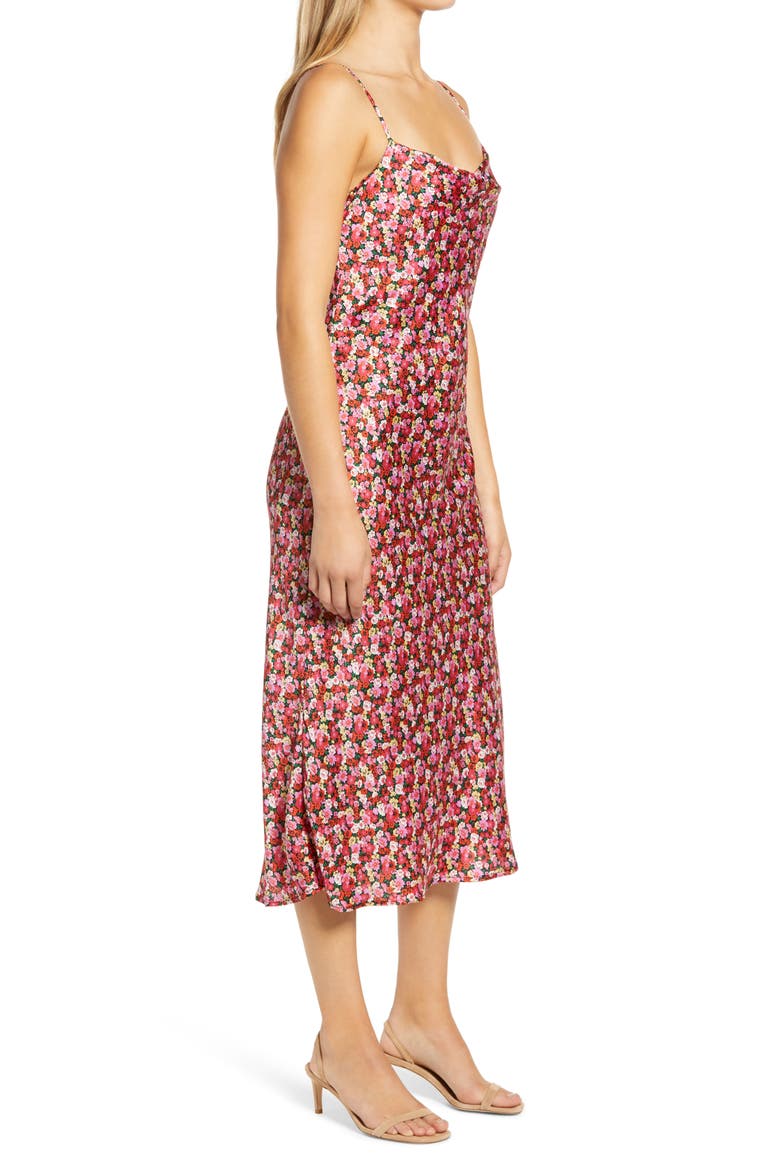 Cowl Neck Satin Midi Dress, Alternate, color, PINK BLOOMING FLORAL