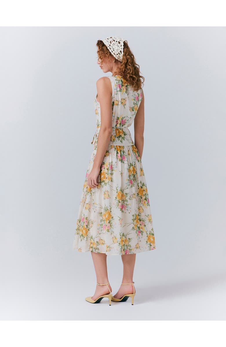 Ghost London Julia Cotton Floral Midi Wrap Dress, Alternate, color, Yellow Floral
