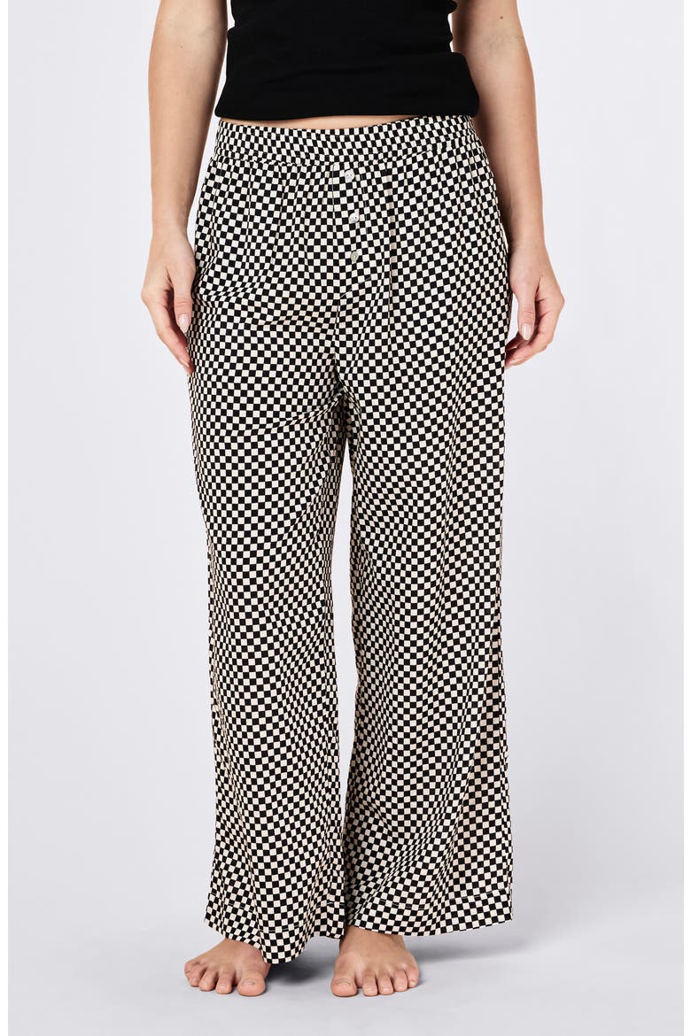 Anais Wide Leg Cotton Blend Pajama Pants, Main, color, BLACK ECRU