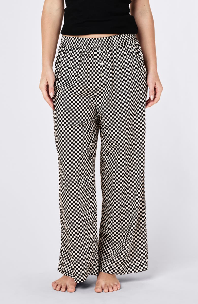 Papinelle Anais Wide Leg Cotton Blend Pajama Pants, Main, color, Black Ecru