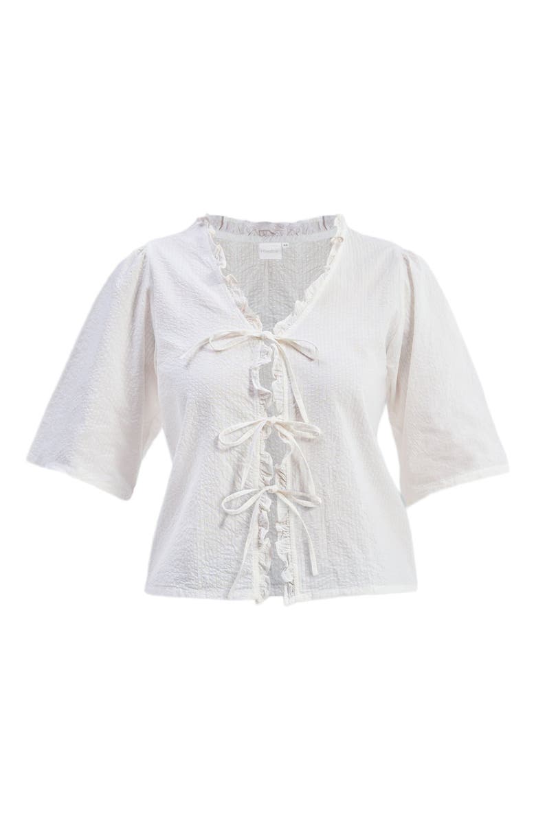 Reistor Relaxed Fit Top With Ruffles and Front-Ties in White, Alternate, color, Striped Horizon