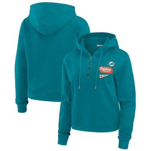 Wear By Erin Andrews Aqua Miami Dolphins Waffle-knit Pullover Hoodie In Green