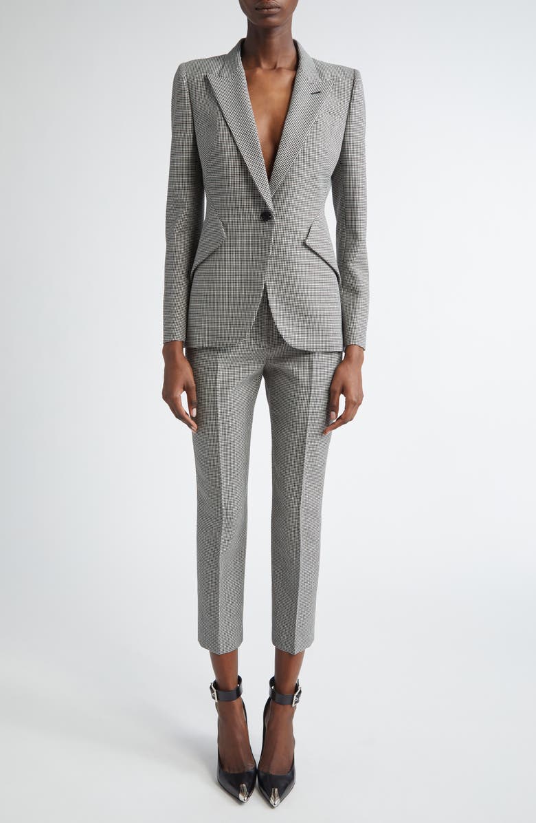 McQueen Houndstooth Check Wool Blazer, Alternate, color, Black/ Ivory