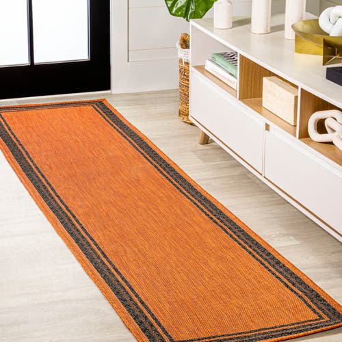 Jonathan Y James Modern Border Stripe Indoor/outdoor Area Rug In Orange/dark Gray