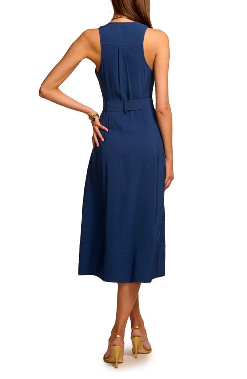 Ramy Brook Nomi Sleeveless Belted Midi Dress In Spring Navy