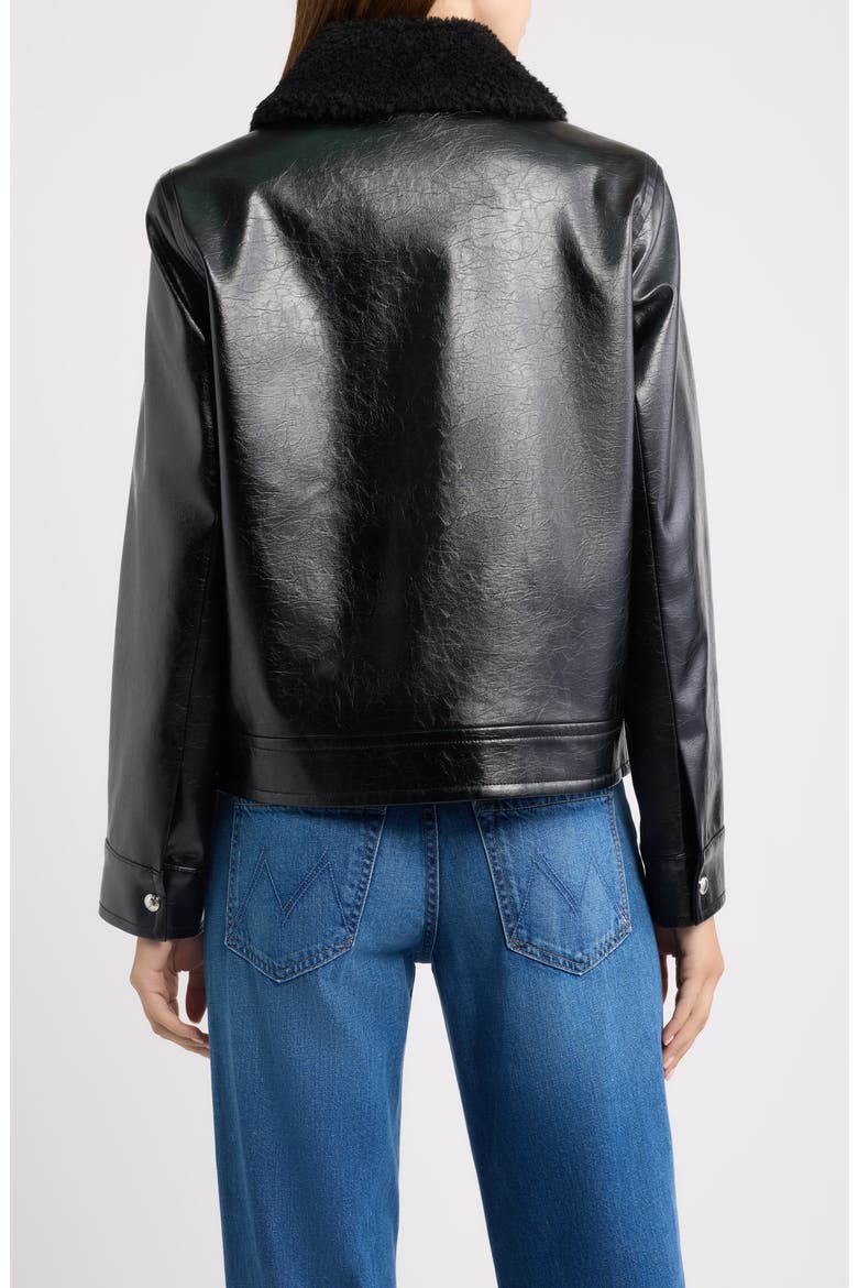 Slim Fit Faux Leather Jacket With Faux Fur Collar, Alternate, color, BLACK