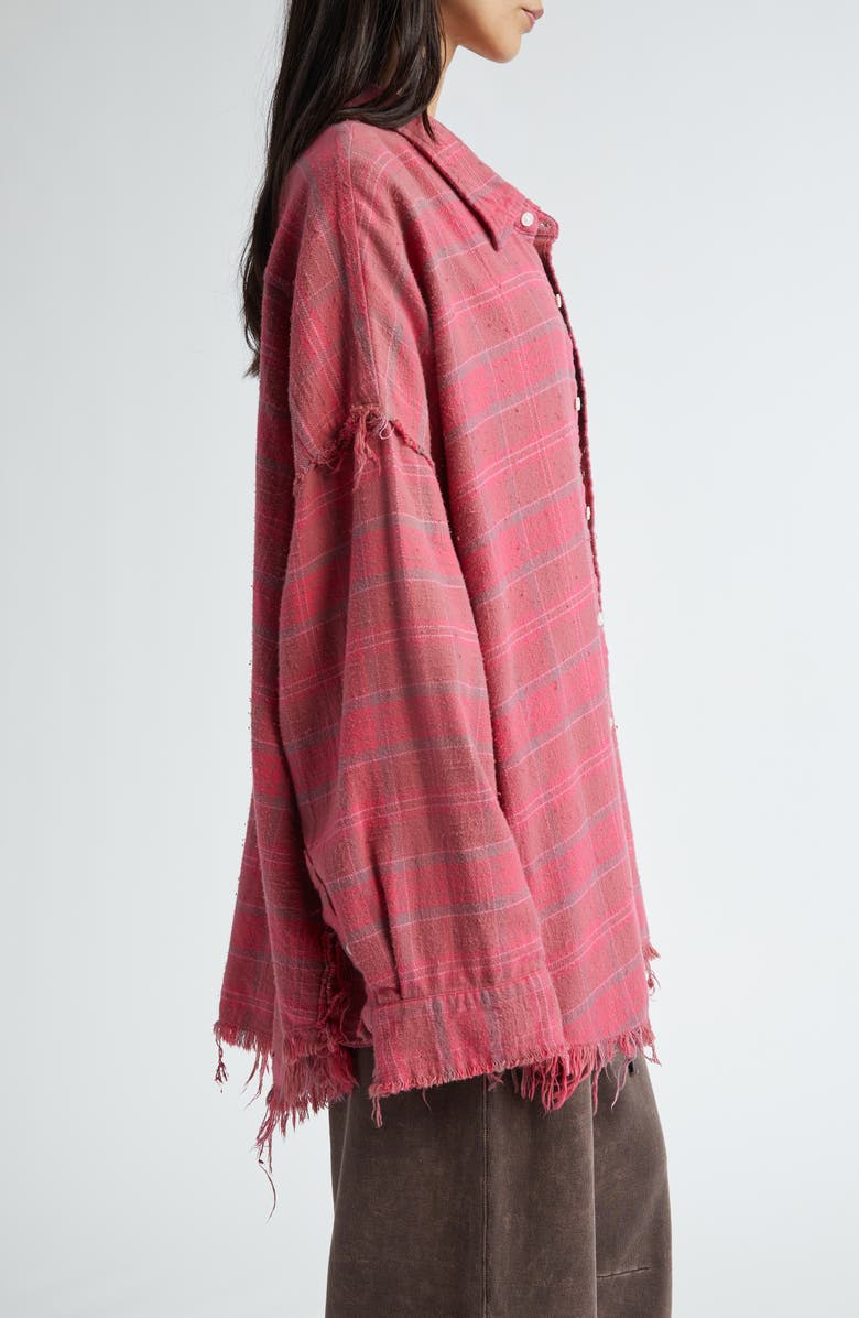 R13 Shredded Seam Oversize Plaid Cotton Flannel Button-Up Shirt, Alternate, color, 