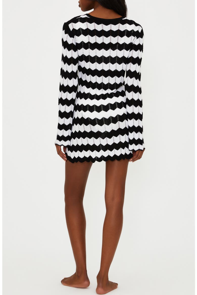 Libbi Long Sleeve Pointelle Cover-Up Dress, Alternate, color, BLACK AND WHITE TIDES