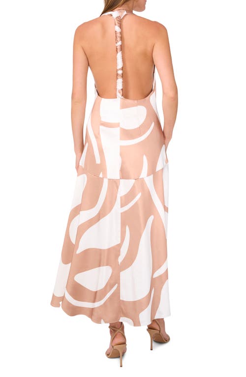 Parker The Nia Abstract Print Halter Plunge Neck Dress In Taupe