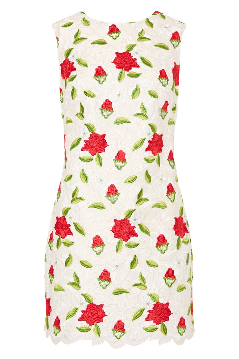Ivette Embroidered Sleeveless Shift Dress, Alternate, color, WHITE/ RED/ GREEN