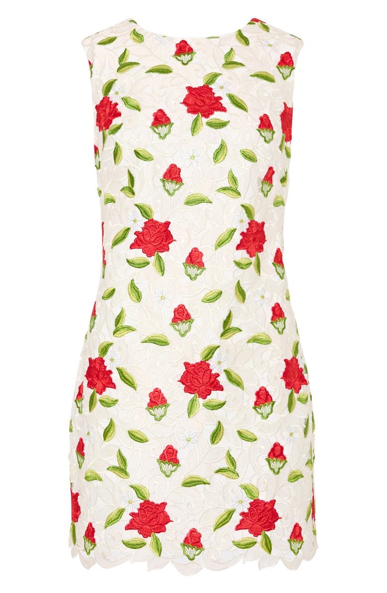 Milly Ivette Embroidered Sleeveless Shift Dress, Alternate, color, White/ Red/ Green