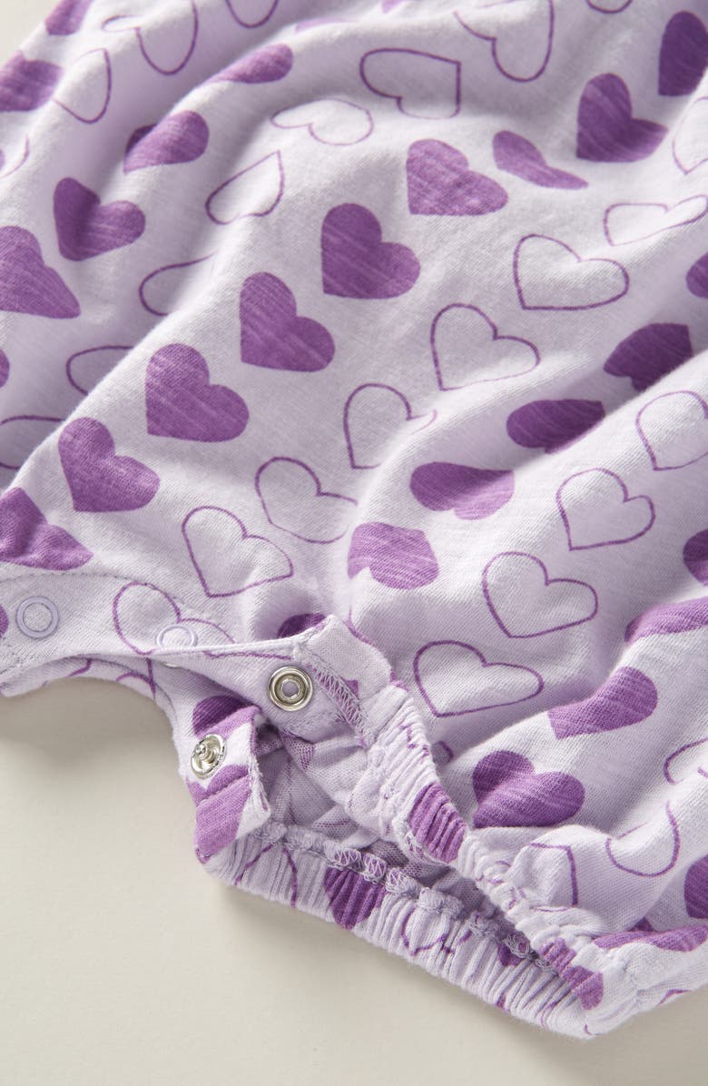 Tucker + Tate Shoulder Bow Cotton Romper, Alternate, color, Purple Petal Heart Outlines