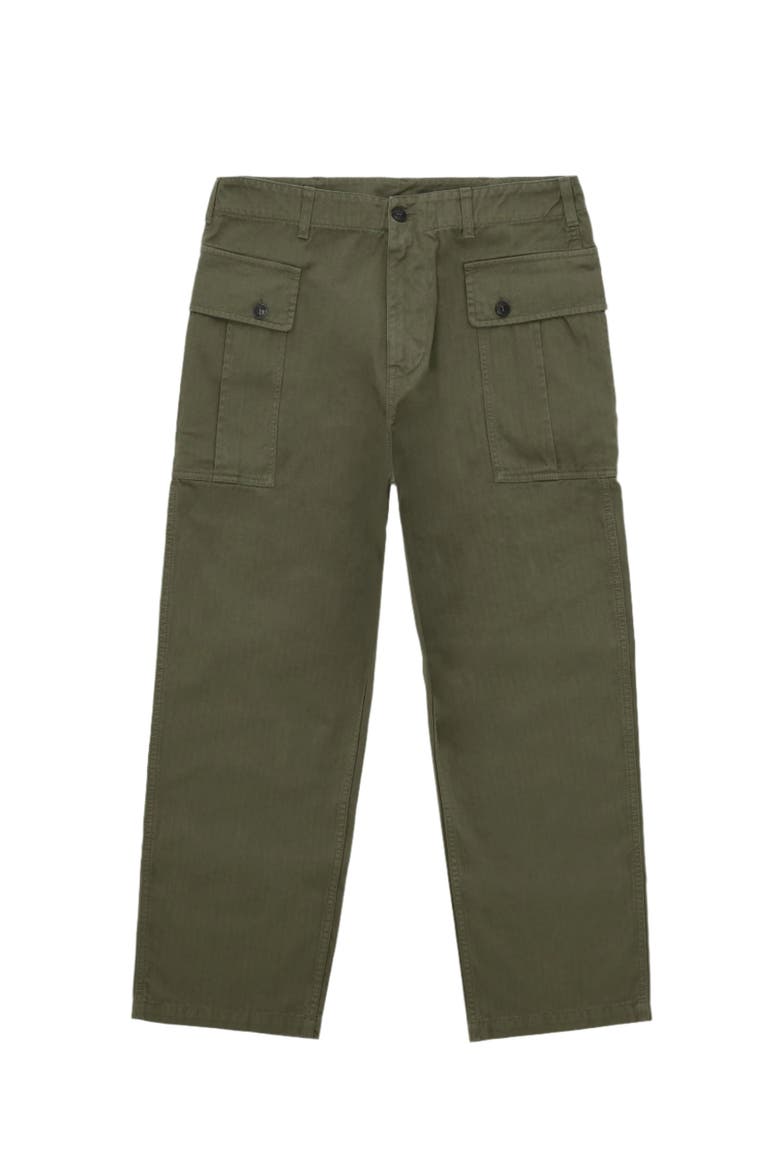 Olive Herringbone Cargo Trousers, Main, color, Green