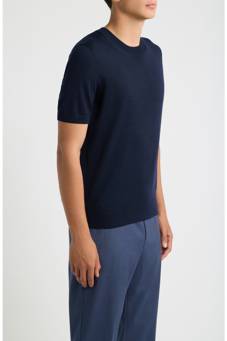 Virgin Wool Short Sleeve Sweater, Alternate, color, DARK BLUE