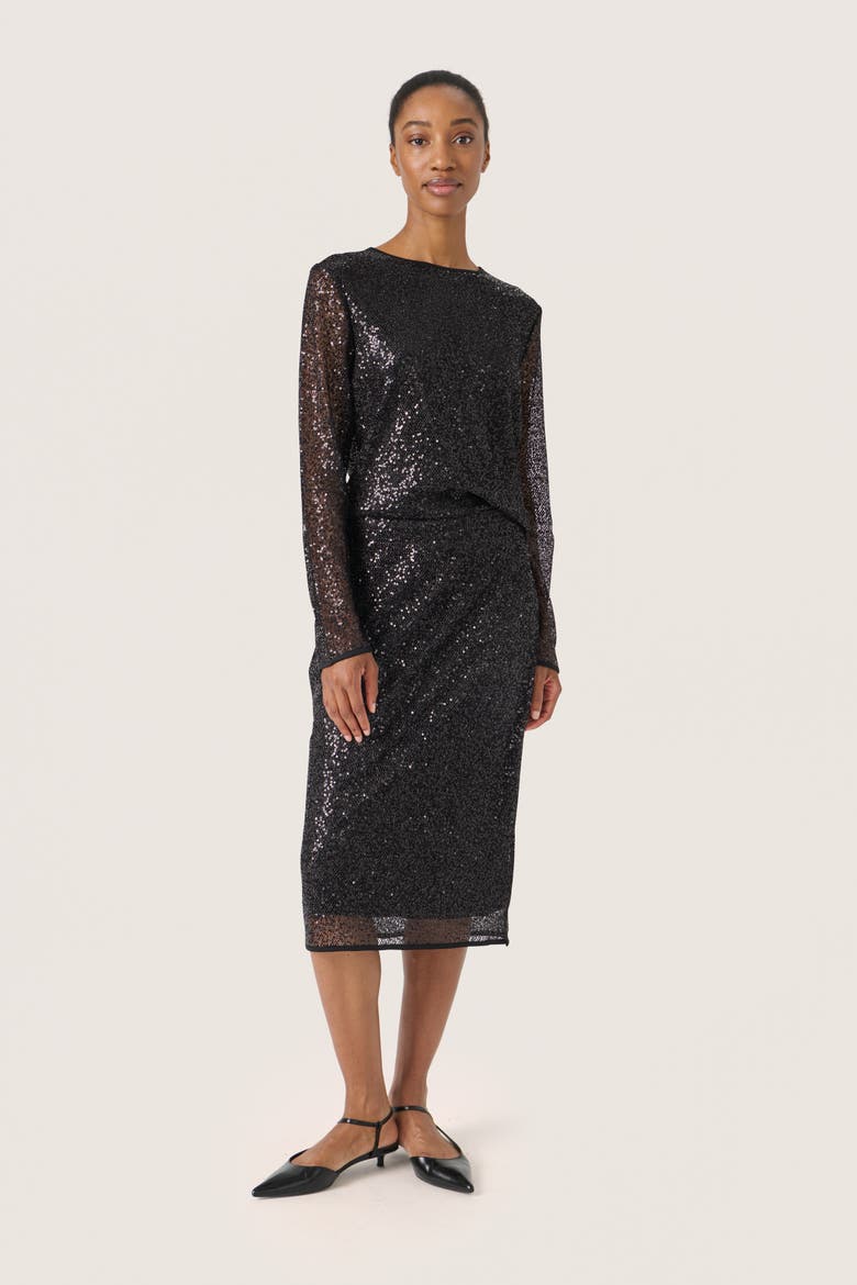 SLAdea Sequins Straight Fit Midi Skirt, Alternate, color, Black