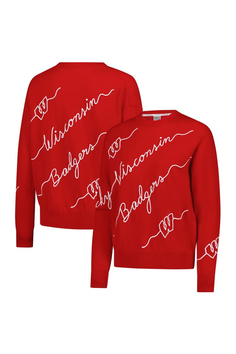 Women's Red Wisconsin Badgers Love Note Embroidered Pullover Sweater, Main, color, Red